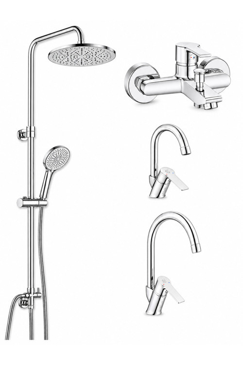 Lite Banyo Bataryası + Kuğu Borulu Lavabo Bataryası + Evye Bataryası + Tuna Duş Kolonu | 5 Yıl Garantili