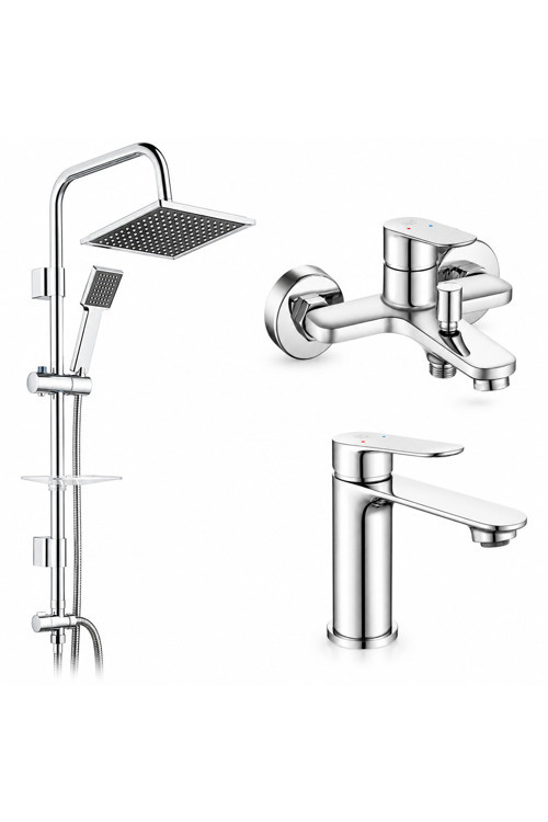 Fast Banyo Bataryası + Ar Fast Lavabo Bataryası + Tema 53260 Quadro Rain Pratik Duş Sistemi
