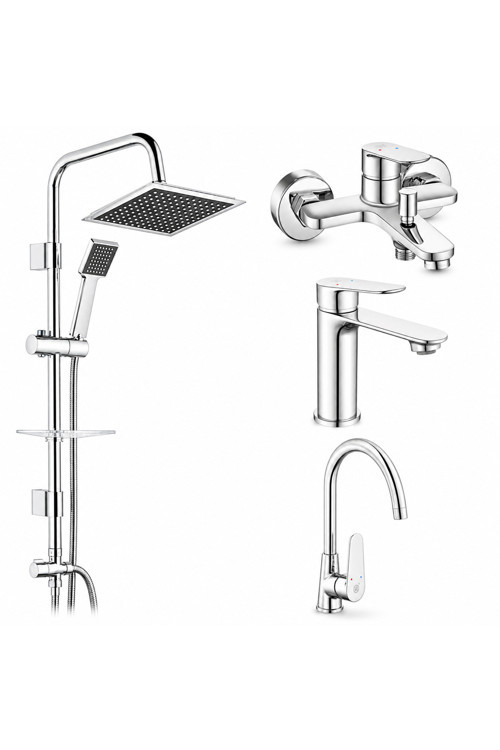 Fast Banyo Bataryası + Ar Fast Lavabo Bataryası + Ar Fast Evye Bataryası + Tema 53260 Quadro Rain Pratik Duş Sistemi