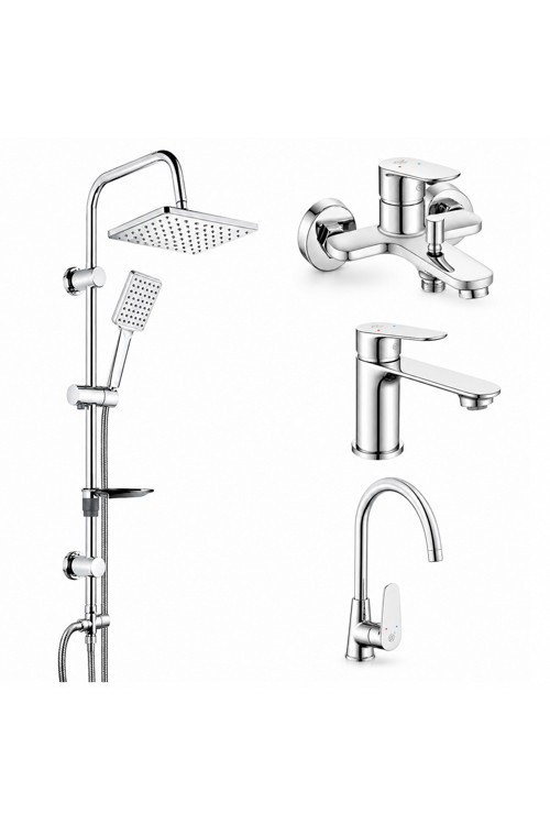 Fast Banyo Bataryası + Lavabo Bataryası + Eviye Bataryası Tema 53242 Rain Carismo Duş Sistemi Krom