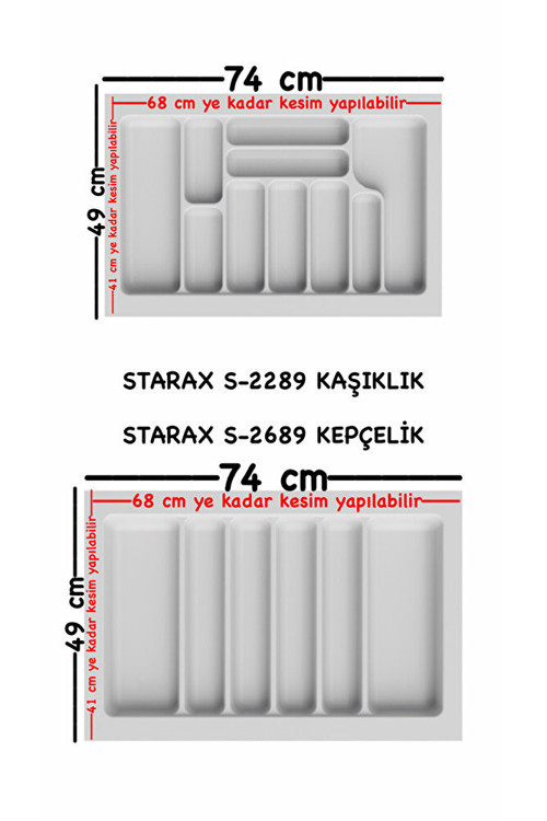 S-2289-WP ÇEKMECE İÇİ KAŞIKLIK/KEPÇELİK 80LİK MODÜL BEYAZ EN:74-68 D:49-41CM ARASI KESİLİR