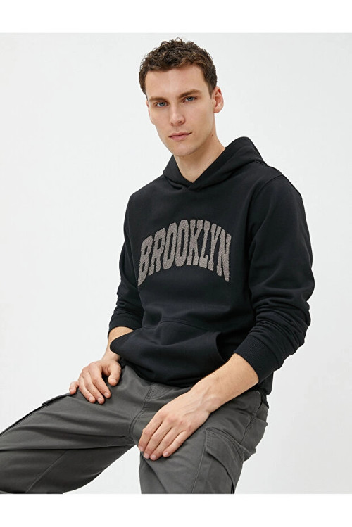 Sweatshirt Kapşonlu Baskılı Kanguru Cep Detaylı Şardonlu