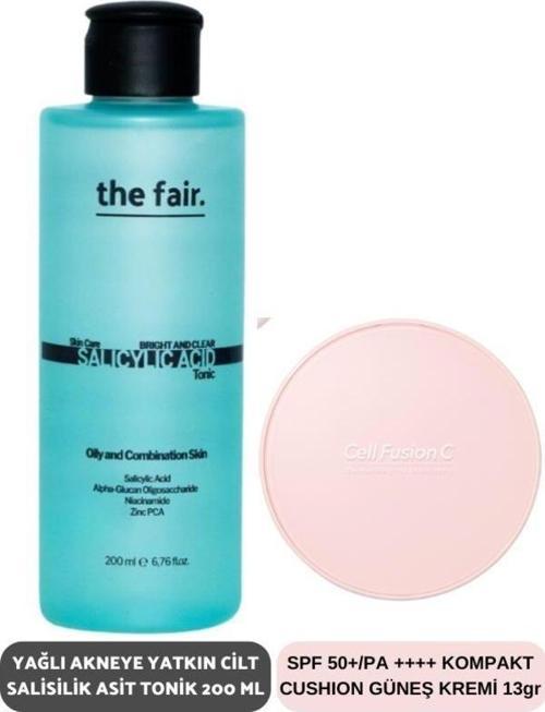 Yağlı Akneye Yatkın Cilt Salisilik Asit Tonik 200 ml ve SPF 50+/PA Kompakt Güneş Kremi 13 gr