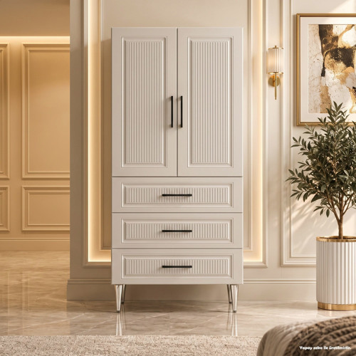 Windsor Çok Amaçlı Dolap 60 cm 2 Kapak 3 Çekmece Soft İpek Gri - Çok Amaçlı Banyo Dolabı