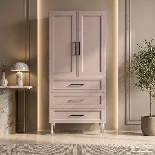 Portofino Çok Amaçlı Dolap 60 cm 2 Kapak 3 Çekmece Soft Pudra - Çok Amaçlı Raflı Dolap