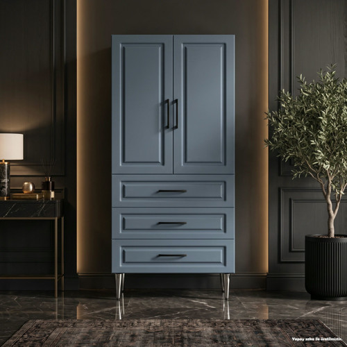 Capri Çok Amaçlı Dolap 60 cm 2 Kapak 3 Çekmece Soft Kozmik Mavi - Çok Amaçlı Kiler Dolabı