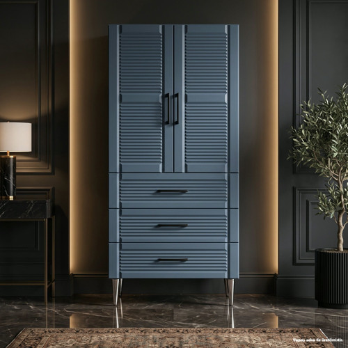 Santorini Çok Amaçlı Dolap 60 cm 2 Kapak 3 Çekmece Soft Kozmik Mavi - Çok Amaçlı Çekmeceli Dolap