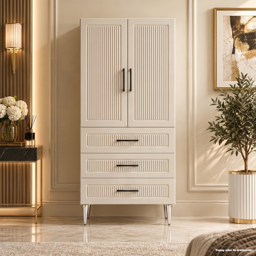 Artemis Çok Amaçlı Dolap 60 cm 2 Kapak 3 Çekmece Soft Vizon - Çok Amaçlı Raflı Dolap