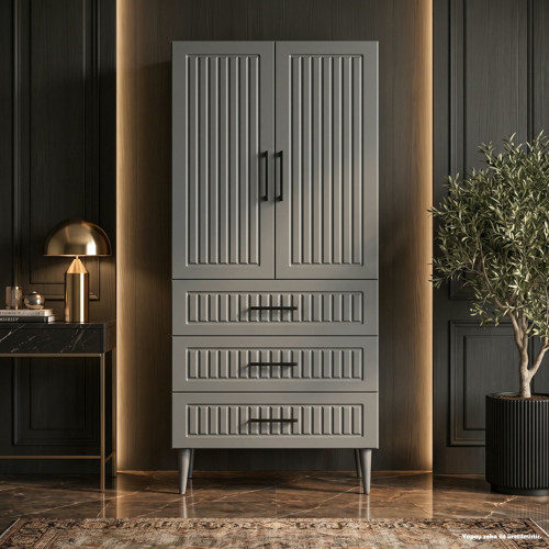 Didyma Çok Amaçlı Dolap 60 cm 2 Kapak 3 Çekmece Soft Antrasit - Çok Amaçlı Çekmeceli Dolap