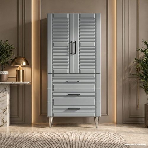 Menaggio Çok Amaçlı Dolap 60 cm 2 Kapak 3 Çekmece Lake Pencere Grisi - Çok Amaçlı Banyo Dolabı