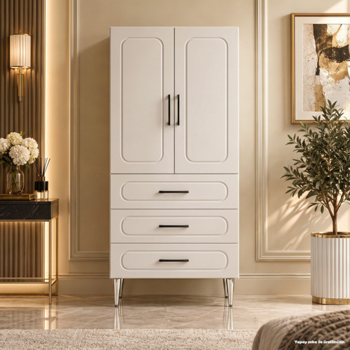 Ostuni Çok Amaçlı Dolap 60 cm 2 Kapak 3 Çekmece Soft Beyaz - Çok Amaçlı Kiler Dolabı