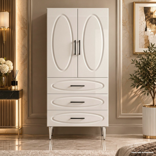 Trianon Çok Amaçlı Dolap 60 cm 2 Kapak 3 Çekmece Parlak Beyaz - Çok Amaçlı Erzak Dolabı