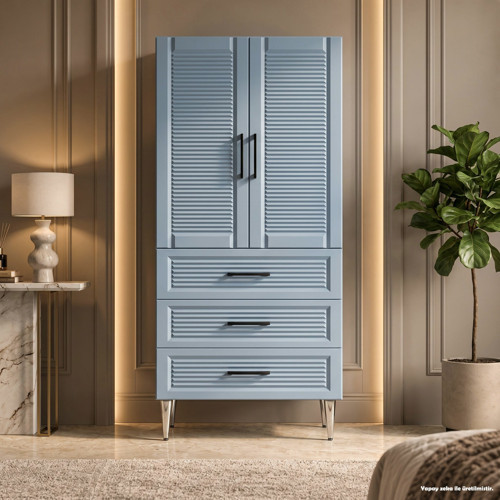 Mykonos Çok Amaçlı Dolap 60 cm 2 Kapak 3 Çekmece Soft Denim Mavi - Çok Amaçlı Erzak Dolabı