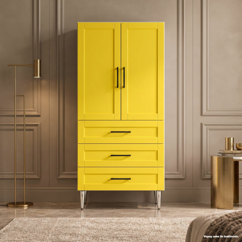 Limone Çok Amaçlı Dolap 60 cm 2 Kapak 3 Çekmece Lake Çinko Sarısı RAL 1018 - Çok Amaçlı Banyo Dolabı