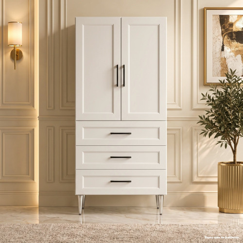 Lugano Çok Amaçlı Dolap 60 cm 2 Kapak 3 Çekmece Lake Saf Beyaz RAL 9010 - Çok Amaçlı Kiler Dolabı