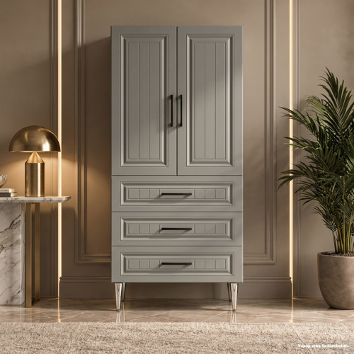 Locarno Çok Amaçlı Dolap 60 cm 2 Kapak 3 Çekmece Lake Gri Alüminyum - Çok Amaçlı Banyo Dolabı