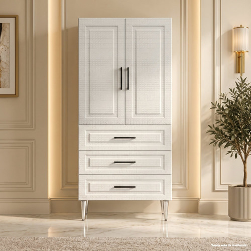 Deauville Çok Amaçlı Dolap 60 cm 2 Kapak 3 Çekmece Beyaz Koton - Çok Amaçlı Kiler Dolabı