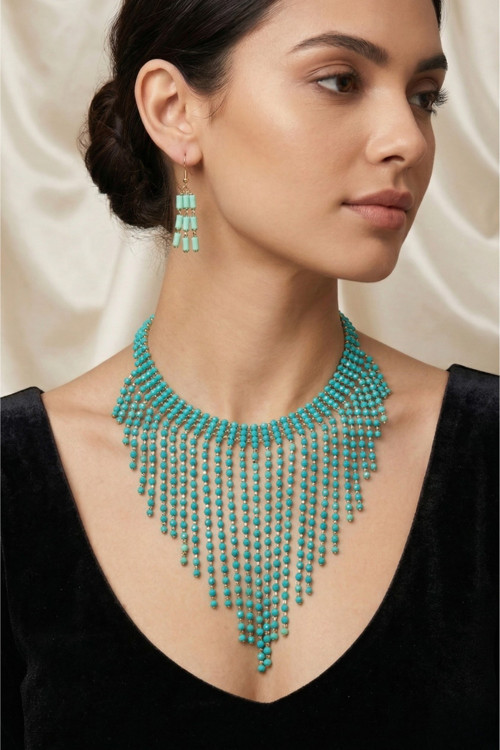 Saçaklı Sallantılı Kolye Küpe Set