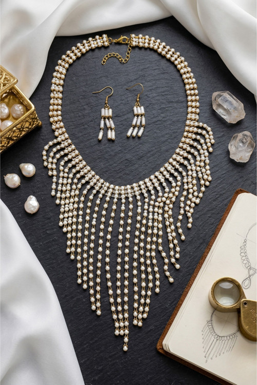 Saçaklı Sallantılı Kolye Küpe Set