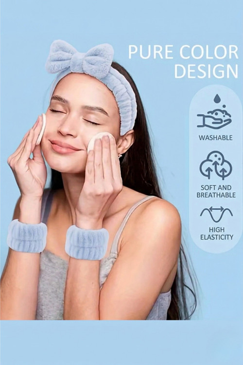 Soft Peluş Spa Saç Bandı Ve Bileklik Set 3 Parça