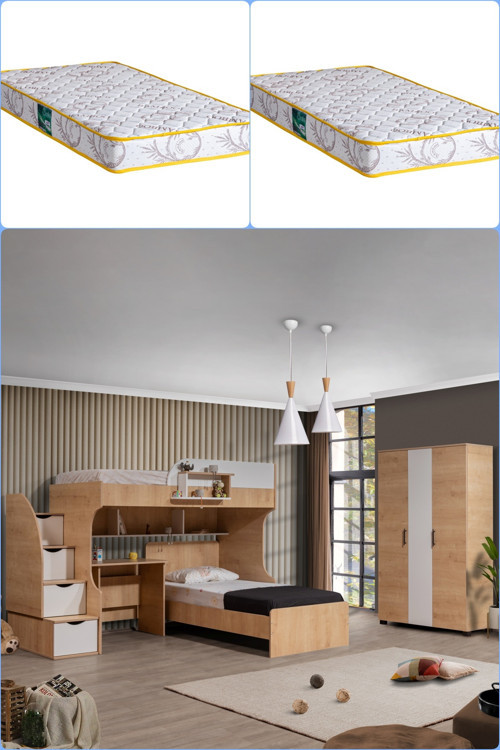 Ranza, Aura Ranza Karyola Masa 3 Kapaklı Dolap + 2 Comfort Yatak Ceviz - Beyaz