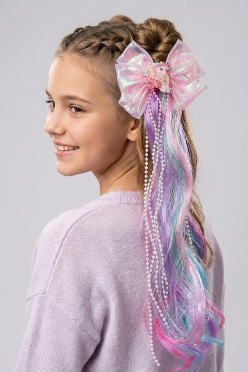 Unicorn İncili Uzun Postiş Renkli Çocuk Pens Toka