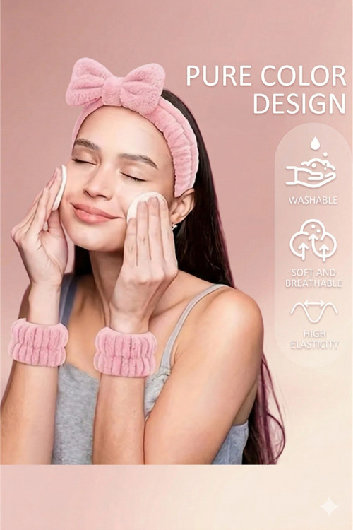 Soft Peluş Spa Saç Bandı Ve Bileklik Set 3 Parça