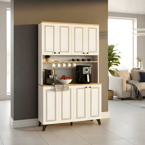 Zen Country Mutfak Airfryer ve Kahve Makinesi Bölmeli Kahve Köşesi - Beyaz
