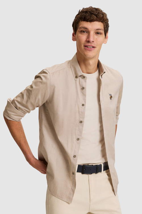Erkek Haki Customize Fit Uzun Kollu Basic Gömlek 50333882-VR027