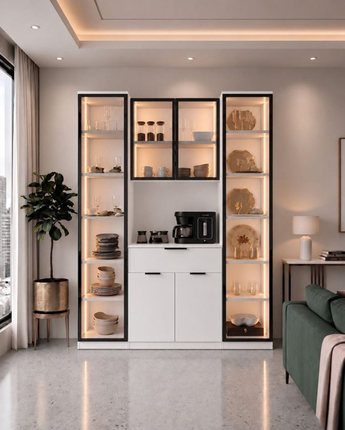Dream Premium Ultra Kahve Istasyonu - Kahve Köşesi ve Mutfak Ünitesi - Beyaz Füme Temperli Camlı LED Modül