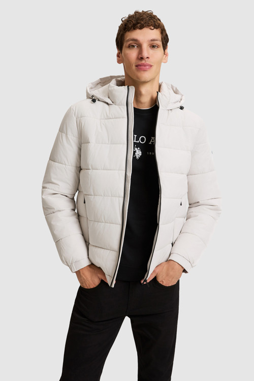 Erkek Açık Gri Kapüşonlu Mont 50328194-VR001