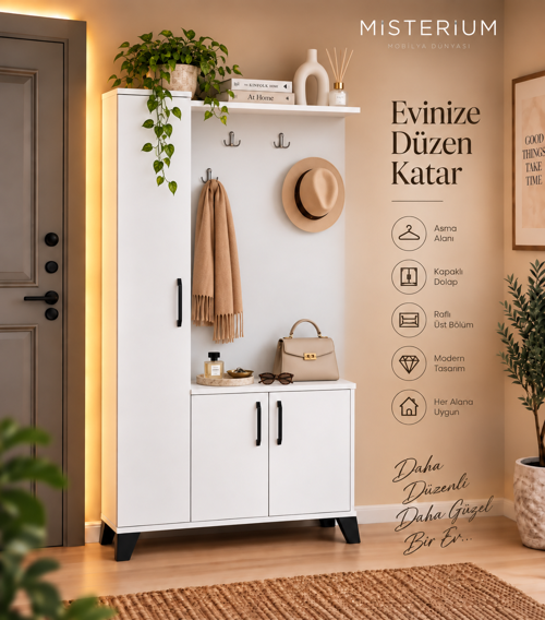 Loft Soft Portmanto ve Askılıklı Vestiyer Takımı - Beyaz
