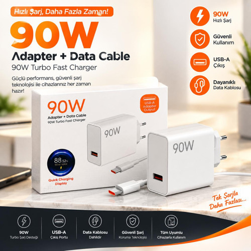 90W TURBO SANİYELİ USB TO TYPC-E ŞARJ ALETİ