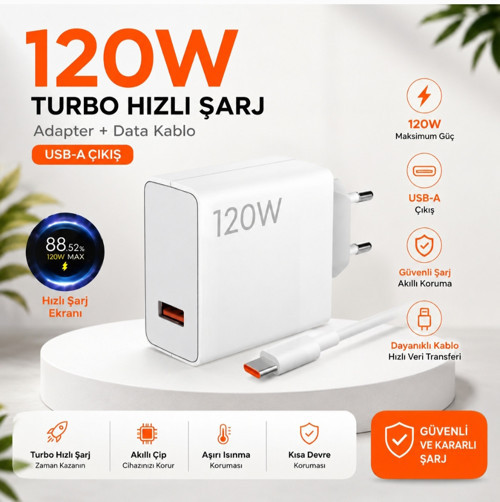 120W TURBO SANİYELİ USB TO TYPC-E ŞARJ ALETİ