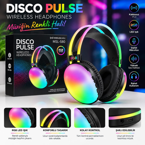 MSL580 RGB IŞIKLI KAFA ÜSTÜ BLUETOOTH KULAKLIK