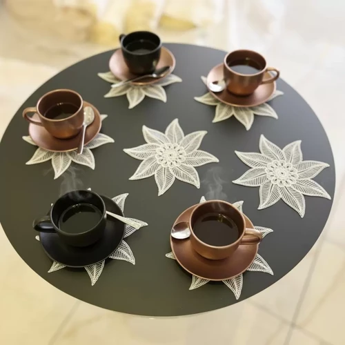 6 lı Dantel Kahve Sunumluğu 15x15 cm Asorti Desenli Çeyizlik Sunumluk