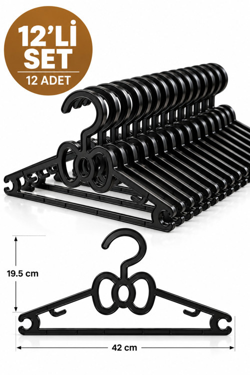 Bow Slim 12’li Fiyonk Tasarımlı Çok Amaçlı Elbise Askısı 42 cm – Gömlek, Elbise ve Pantolon Askısı S