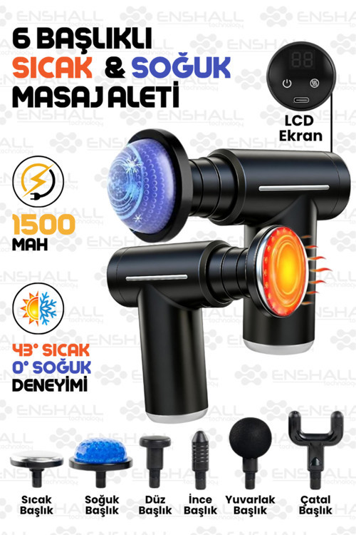 Lcd Ekranlı 6 Başlıklı Isıtmalı Mini Profesyonel Masaj Tabancası