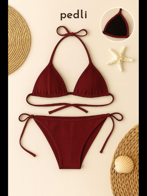 Fantezia Night Kadın Bordo Yandan ve Boyundan Bağlamalı Bikini Mayo Takımı