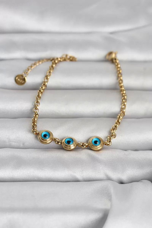 316L Çelik Gold Renk Nazarlı Kadın Bileklik - TJ-BB8392