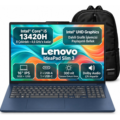 Ideapad Slim 3 83K2001RTR S7 Intel Core I5-13420H 32GB 512GB SSD 16" Wuxga IPS Windows 11 Pro Taşınabilir Bilgisayar + S