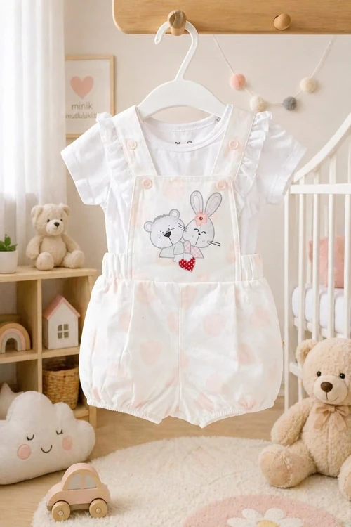 2 PARÇALI SEVİMLİ HAYVANLAR KIZ BEBEK SALOPET KIZ BEBEK TAKIM