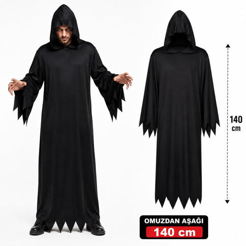Yetişkin Siyah Kapüşonlu Cellat Hayalet Kostümü 140 cm (5691)