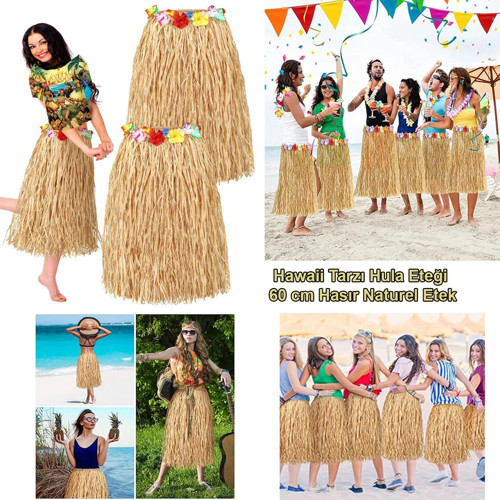 Hawaii Tarzı Hula Eteği – 60 cm Hasır Naturel Etek (5047)
