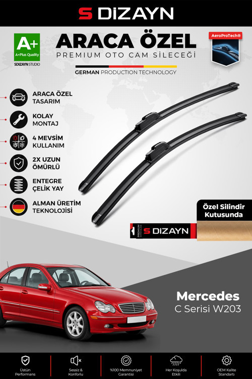 Mercedes C Serisi W203 Ön Cam Silecek Seti 2000-2003 Premium Araca Özel 60-53 Cm A+ Kalite