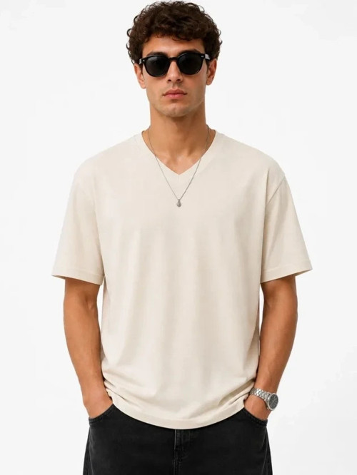 Erkek V Yaka Basic Tişört Kısa Kol Yazlık Regular Fit TShirt