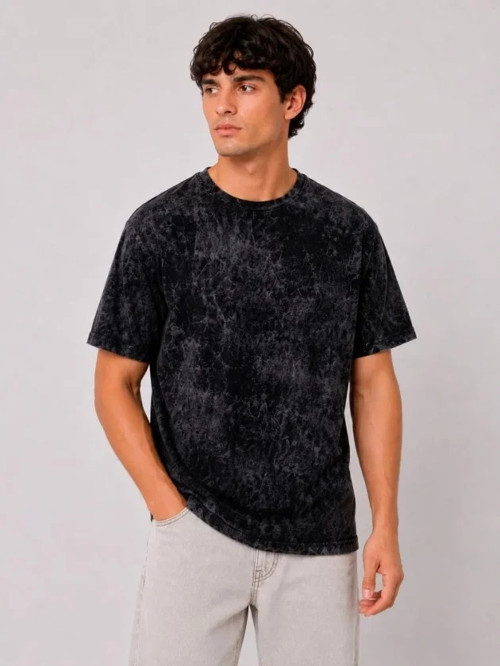 Erkek Yıkamalı Washed Effect Tişört Bisiklet Yaka Sokak Stil Kısa Kol TShirt
