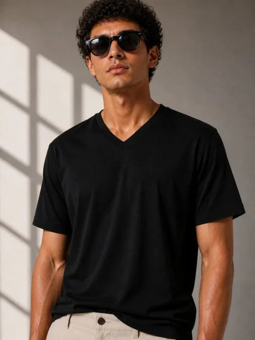 Erkek V Yaka Basic Tişört Kısa Kol Yazlık Regular Fit TShirt