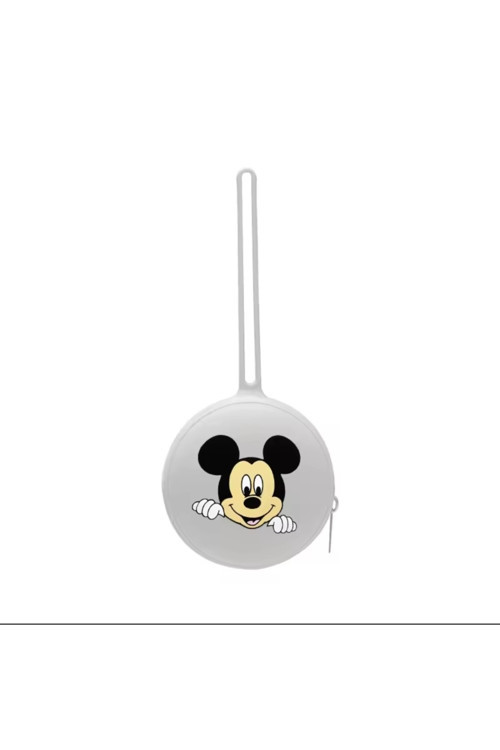 Mickey Mouse Baskılı Silikon Emzik Kutusu - Emzik Saklama Kabı - Hijyenik ve Askılı Tasarım(Gri)