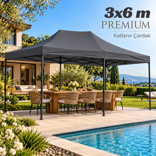 3×6 Premium Makaslı Katlanır Antrasit Çardak